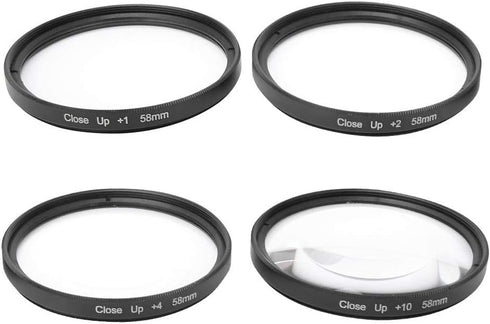 Optical Glass Macro Close Up Filters, 58mm Macro Lens Filter Kit +1/+2/+4/+10