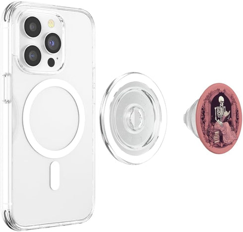 PopSockets PopGrip for MagSafe Librarian Skeleton Gothic Goth Book Reading Lover Pink