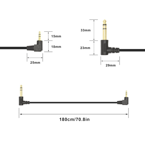 90 Degree 1/8 to 1/4 Stereo Audio Cable, Right Angle 3.5mm TRS Male to 6.35mm TRS Male Aux Cord for Guitar, Keyboard,