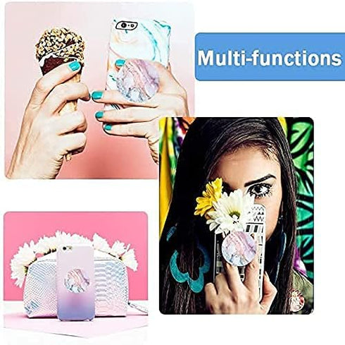 Multi-Function Cell Phone Stand, Rose Gold Pink White Marble Expanding Stand Grip for Smartphones (4 Pack)