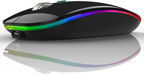 Uiosmuph LED Wireless Silent Mouse, G12 Slim Rechargeable, 2.4G Portable Optical Computer Mice with USB Receiver and