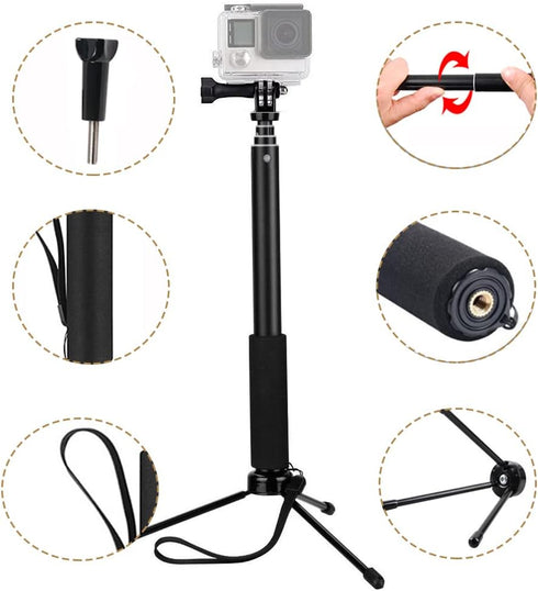Telescopic Selfie Stick VVHOOY 11-37 inch Extendable with Tripod Adjustable Hand Grip for Action Camera