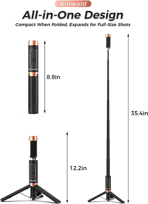 Kinwald Selfie Stick Tripod for iPhone & Android Portable Phone Tripod Stand with Bluetooth Remote, One-Click Open