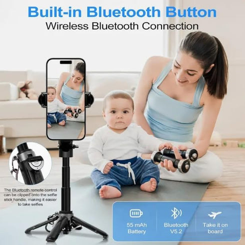 HomeBeyond 18.7" 2-in-1 Magnetic Phone Tripod, Selfie Stick with Rechargeable Remote & Magnetic Holder for iPhone