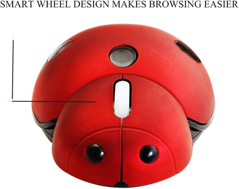 elec Space Mini Wireless Mouse for Kids, Cute Ladybug Shape, 3000DPI Portable Optical Mouse (Red)