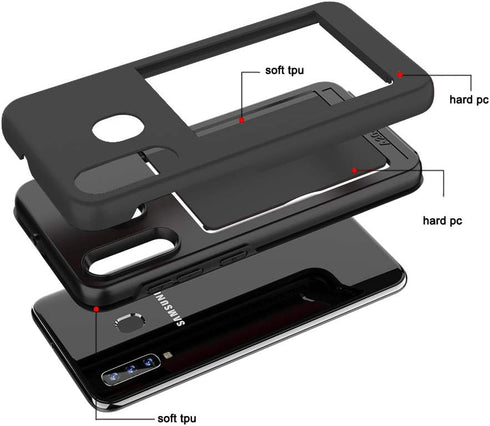 Asuwish Phone Case for Samsung Galaxy A11 with Black Credit Card Holder Slot, Tempered Glass Protector