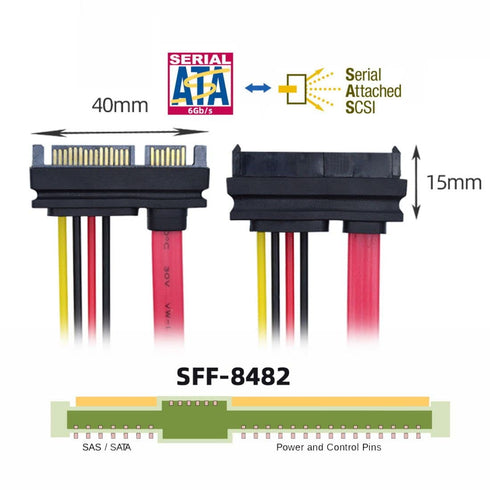 chenyang SAS to SATA Cable, SFF-8482 SAS 29 Pin to SATA 22Pin Hard Disk Drive Raid Extension Cable with Power Port