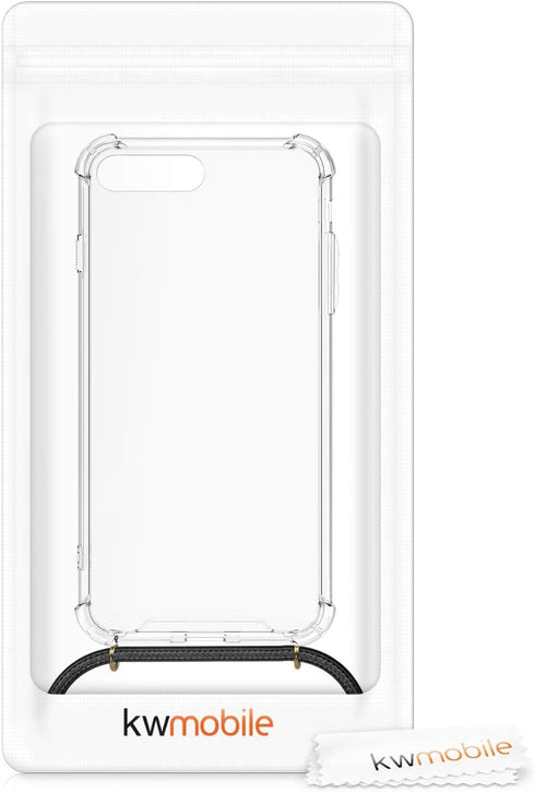 kwmobile Crossbody Case for Apple iPhone 7 Plus/iPhone 8 Plus - Clear TPU Cover with Lanyard Strap - Black/Transparent