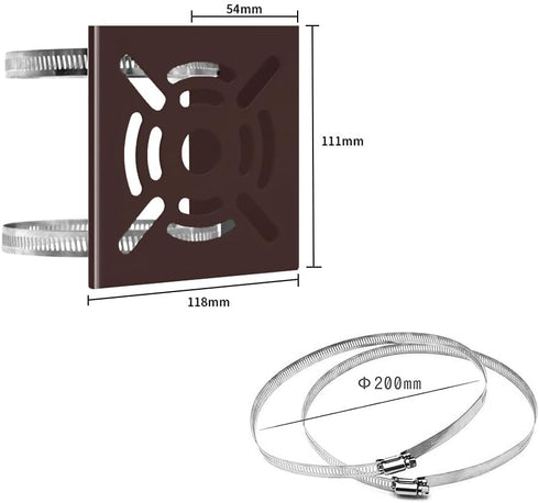 Universal Vertical Pole Mount Adapter with 2 Loops - Brown Stainless Steel Wall Mounting Bracket for CCTV Security
