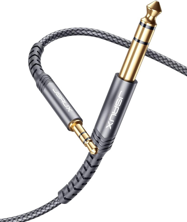 JSAUX 4FT 1/4 to 1/8 Cable Stereo Audio Cable, 6.35mm Male to 3.5mm Male TRS for Guitar, Home Theater, Speakers - Grey