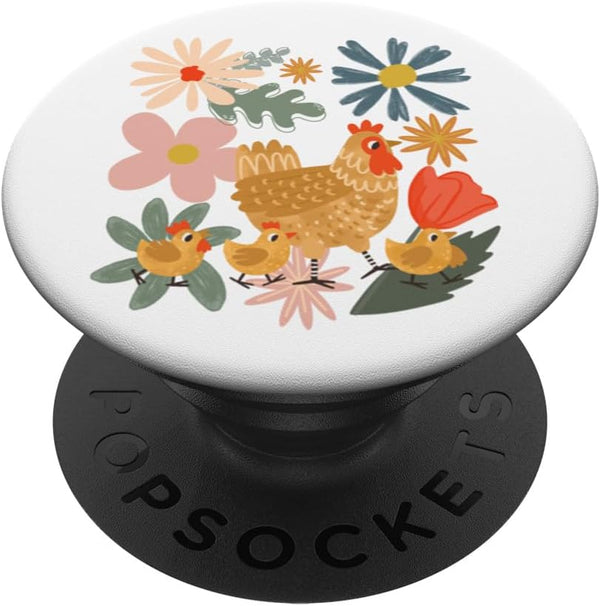 Boho Floral Cottagecore Mama Hen Gift for Chicken Mom PopSockets Standard PopGrip
