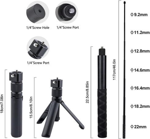YiJunHui Insta360 X5/X4, 3, 1/4" 6 lbs 47 Inch Bullet Time Handle Tripod Rotating Grip with Invisible Selfie Stick