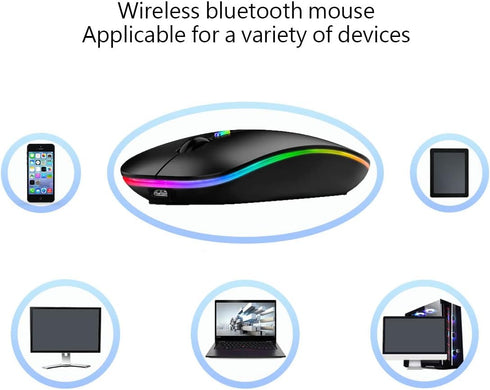 Wireless Bluetooth Mouse, LED Rechargeable Silent Slim Laptop Mouse, Dual Mode (BT5.2/3.0 & USB Receiver), Portable,