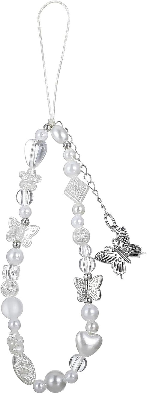 Qulkws Beaded Camera Wrist Strap Butterfly Cellphone Lanyard Strap Y2K Phone Charms Cute