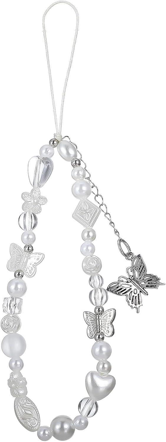 Qulkws Beaded Camera Wrist Strap Butterfly Cellphone Lanyard Strap Y2K Phone Charms Cute