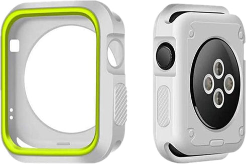 Silicone Bumper Case for Apple Watch SE Series 6 5 4, Waterproof Impact Resistant Protective Case, Green+Silver