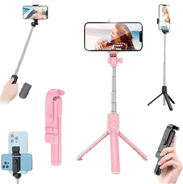 Generic Extendable Selfie Stick Tripod with Built-in Fill Light, Wireless, 360 Rotation, for