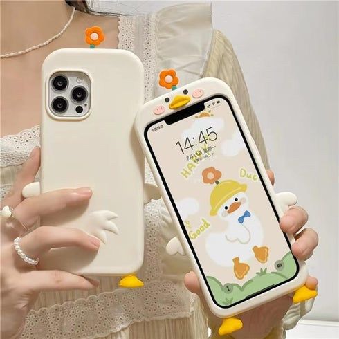 Funny Cute Ugly Phone Cases for iPhone 15 with 3D Cartoon Duck and Foot, Girly Weird Phone Cases for Teen Women Girls