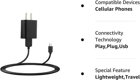 Dericam 5V 1A Micro USB Wall Charger with 5ft Cable for Android, Kindle Fire, Security Cameras - US Plug (Black)
