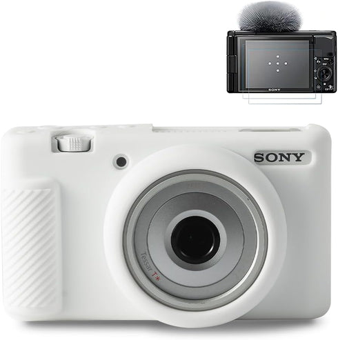 Pocoukate Case for Sony ZV-1F, ZV-1 II/ZV-1M2 Vlog Camera, Silicone Cover with ZV1 F Screen Protector (White)