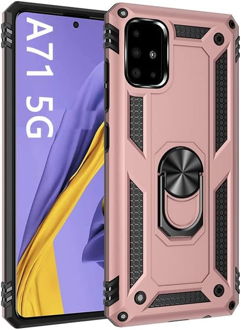 Korecase Galaxy A71 Case, Heavy Duty Rugged Dual Layers, Full Body Shockproof with Ring Kickstand, Rose Gold