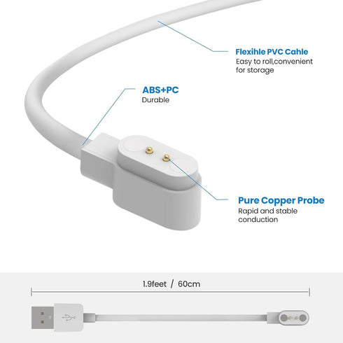 Chofit Magnetic Charger for VeryFit ID208BT/ID207 Smart Watch, USB Charging Cable Cord (White)
