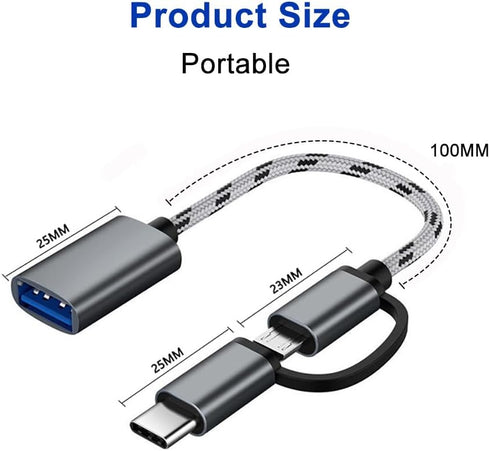 2-in-1 USB C/Micro USB to USB Adapter, OTG Adapter Cable Compatible with Samsung Galaxy S21 S22 S23 Note 20/10, Google