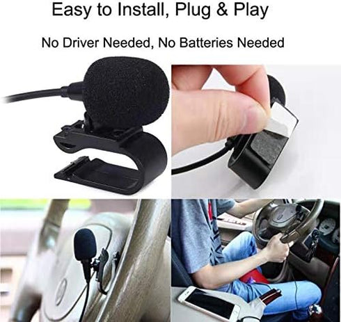 3.5mm Car Microphone with 9.85 Feet Cable, External Assembly Mic for Vehicle Head Unit Bluetooth Enabled Stereo