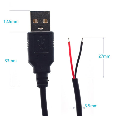 2PCS 22AWG Short USB Plug Pigtail 2 Wire Cable,0.3M/1FT USB 2.0 Male Bare Wire Pigtail 2Pin Open End Extension Cables 5V 3A with Wire Cable Connector