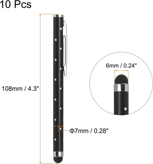 MECCANIXITY 10pcs Glitter Rhinestone Stylus Pens, Universal Metal Capacitive Pen for Touch Screens, Black