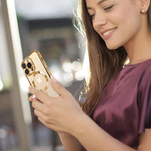 OOK Phone Case for iPhone 14 Pro Max with Camera Lens Protector, Anti-Scratch Shockproof Electroplated Slim Cover, Gold
