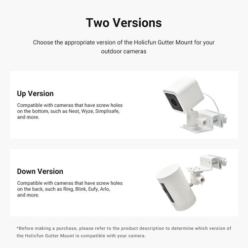Holicfun Outdoor Security Camera Gutter Mount, Compatible with Ring, Blink, Eufy, Google Nest, Arlo, and More - White