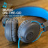 JLab Studio On-Ear Headphones, Wired, Gray/Blue, Ultra-Plush Faux Leather, 40mm Neodymium Drivers, Tangle-Free Cord.