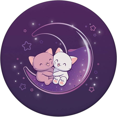 Cute Cats on Purple Moon Kawaii Anime PopSockets PopGrip: Swappable Grip for Phones & Tablets