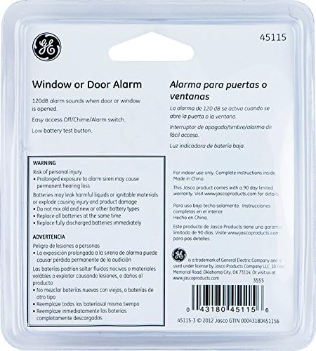 GE Personal Security Window and Door Alarm, 2 Pack, Wireless Chime/Alarm, Easy Installation, Home Security, White