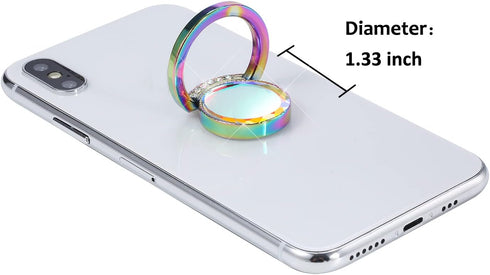 Iridescent Glitter Bling Bling Phone Ring Holder, Sparkle Grip with Flat Diamond, Rhinestone Cell Finger Ring for