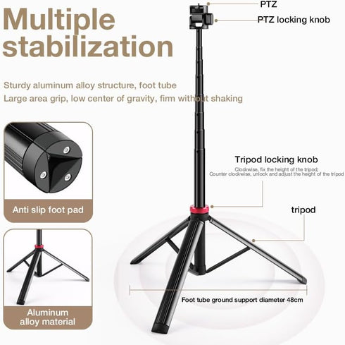 AceTaken 80'' 8 7P 7 6 5 4 4 3 2 1 6 5 4 3 2 1 Osmo-Mobile Floor Tripod-Stand Holder for DJI Osmo Mobile SE /