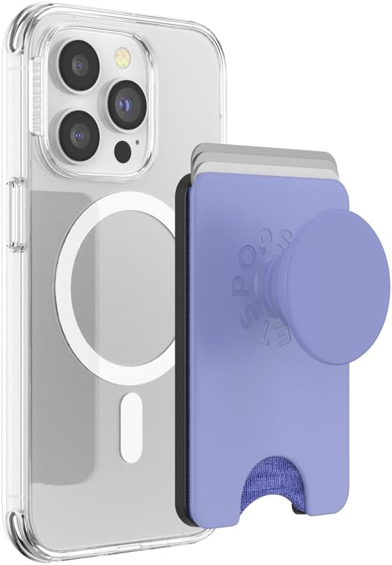 PopSockets Phone Wallet with Expanding Grip and Adapter Ring for MagSafe, Wireless Charging Compatible, Deep Periwinkle