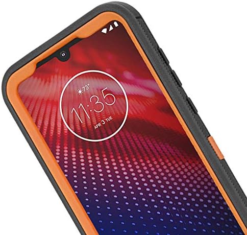 Annymall Heavy Duty Moto Z3 Case with Built-in Screen Protector, Rugged Shockproof Armor Cover (Black/Orange)