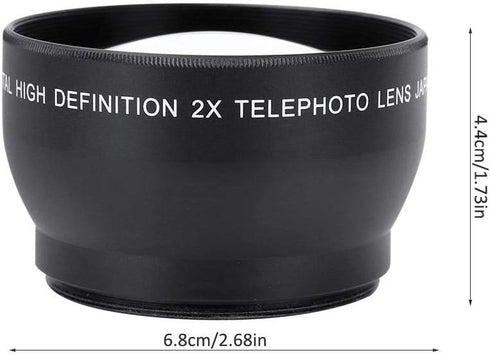 52mm 2X Magnification HD Teleconverter, Waterproof Telephoto Lens for 52mm Mount Camera