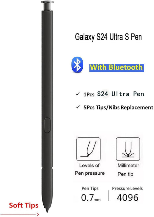 S24 Ultra Stylus Pen Replacement for Samsung Galaxy S24 Ultra 5G with Bluetooth, Touch Pen + Tips/Nibs, Titanium Black