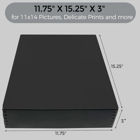 Lineco Archival 11 x 14 x 3 inches Museum Archival Storage Box, Drop Front Design, Acid-Free with Metal Edge. Preserves Photos Documents, Black by Lineco