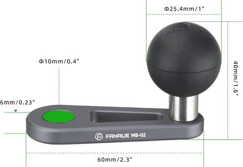 FANAUE Bolt Head Adapter Ball Base with 10mm Mounting Hole, MB-02 Aluminum Alloy Mount Base for RAM Mounts B Size