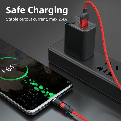 Magnetic Charging Cable 2-Pack 540° Rotating Magnetic Phone Charger Cable with LED Light for Micro USB, USB C -