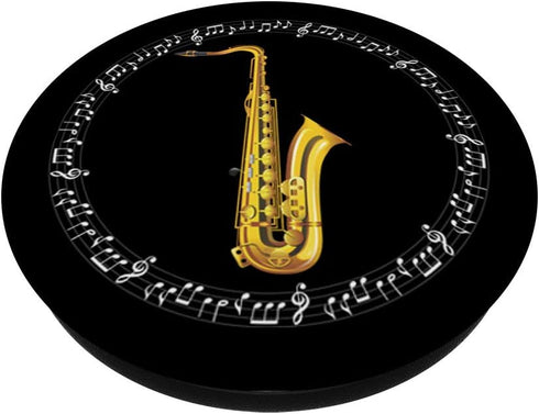 Saxophone Jazz Player Gift - Music Notes in Circle - Black PopSockets PopGrip: Swappable Grip for Phones & Tablets