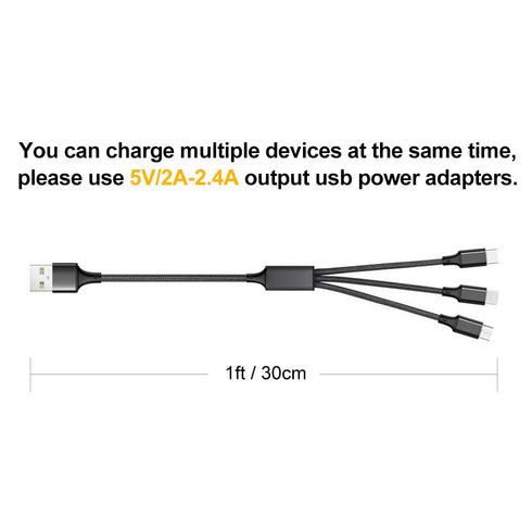 Puxnoin Multi Charging Cable, 2Pack Short 1FT Braided Universal 3 in 1 USB Cable with Type-C, Micro USB Connectors