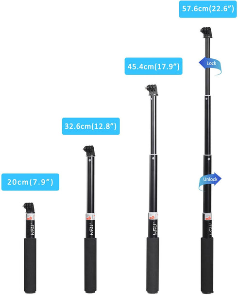 HSU 13/12/11/10/9/8/7/6/5/4, Insta360 X4 X3 Extendable Selfie Stick Waterproof Hand Grip for GoPro Hero Handheld