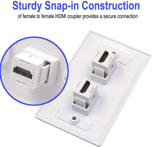 VCE 4K HDMI Keystone Jack 6-Pack, HDMI Female to Female Adapter Coupler for Keystone Wall Plate, White