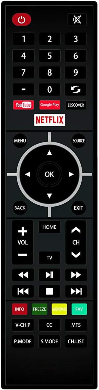 Remote Control Replacement for Element Smart TV Models with YouTube, Google Play, Discover, Netflix Keys