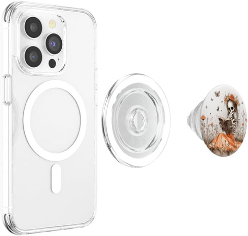 Skeleton Reading Book PopSockets PopGrip for MagSafe, Skull Reader Skeletal Librarian